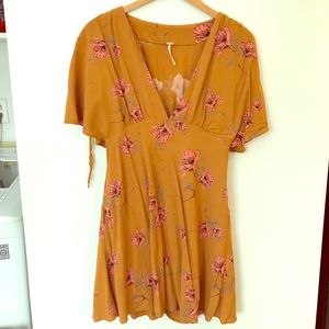 🌙 Free People Mustard Floral Mini Dress